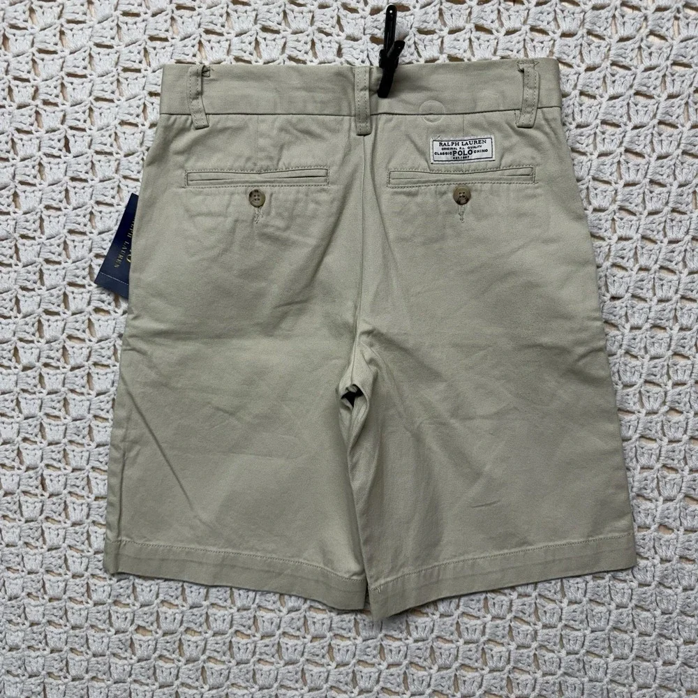 New Ralph Lauren Boy's Shorts Sz 12 Chino Khaki Beige Flat Front School Casual